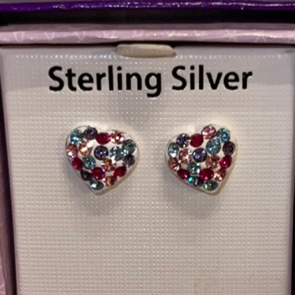 Sterling silver rhinestones heart earrings